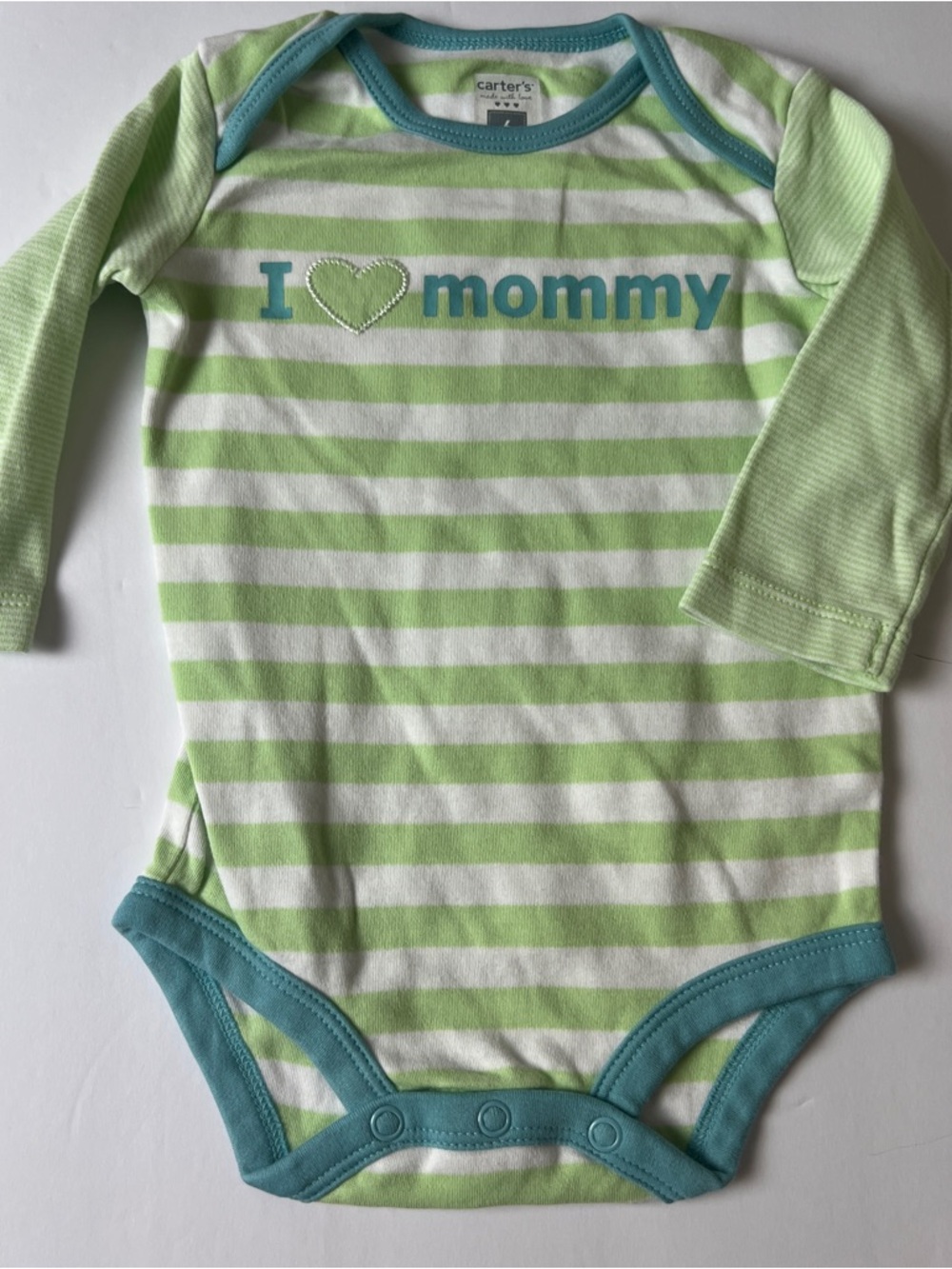 Carter's I Heart Mommy Green Stripe Long-Sleeve One-Piece 6 months